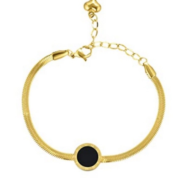 Bracelet-18K Gold Roman Numeral Flat Snake Style - Picture 1 of 6